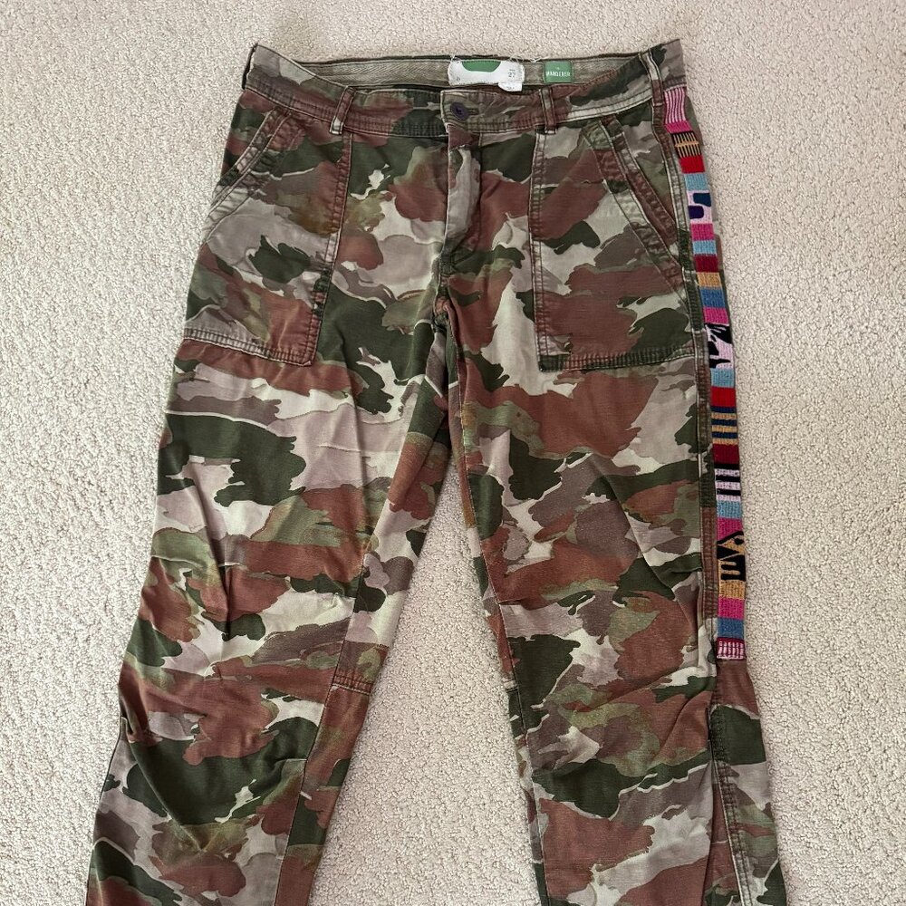 Anthropologie The Wanderer Embroidered Striped Camo Pants 27